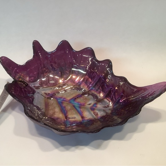 Akcam Glass Bowl Iridescent Frosted Leaf Shape Art Handmade Turkey Green Purple - Picture 5 of 14